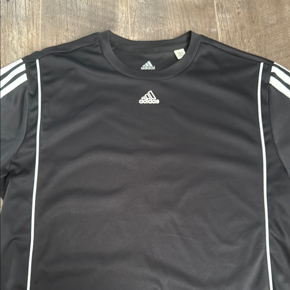 Adidas Black Short Sleeve Tee with Iconic Stripes